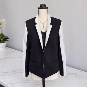 NYDJ Size 14 Black/White Ponte Knit Blazer One Button Contrast Trim EUC+